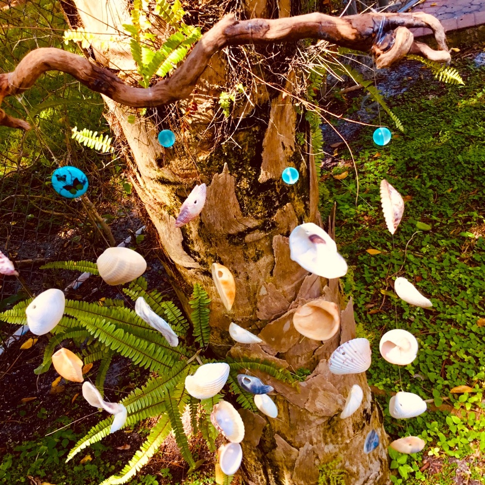Seashell wind chimes driftwood and beads large